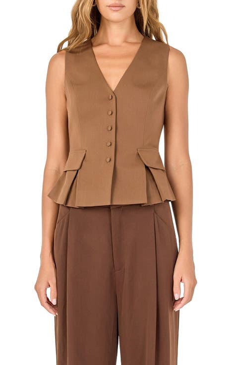 Button Detail Sleeveless Peplum Top