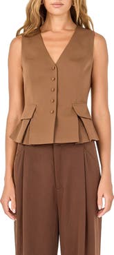 Endless Rose Button Detail Sleeveless Peplum Top