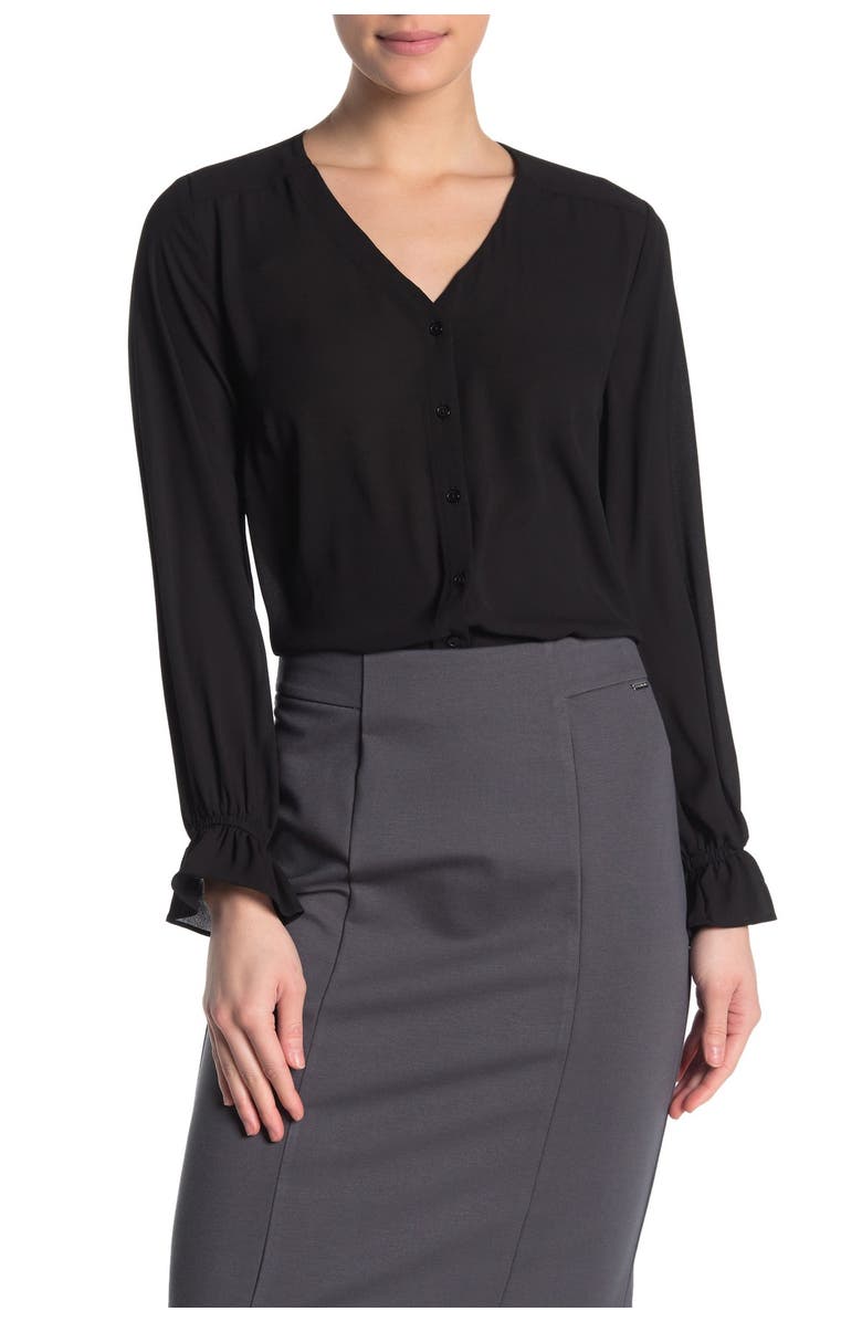 T Tahari Feminine Button Front Long Sleeve Blouse, Main, color, 