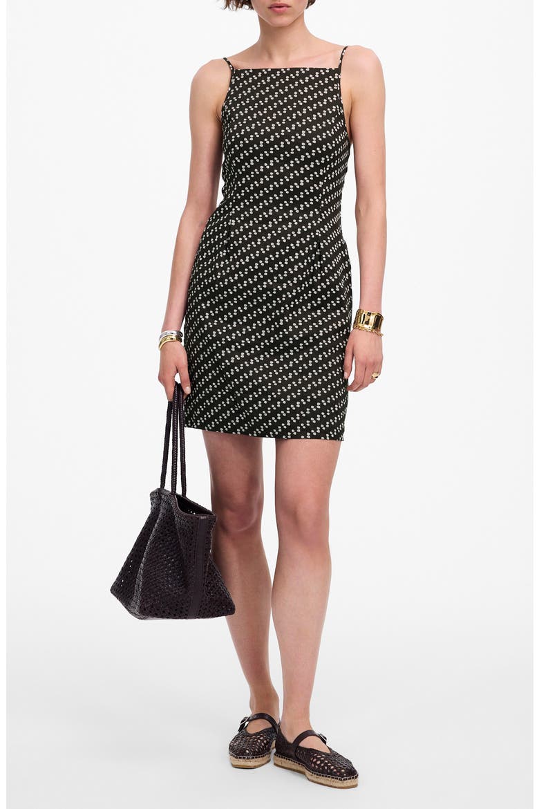 Dot High Neck Linen Blend Minidress, Main, color, SOFT CHARCOAL