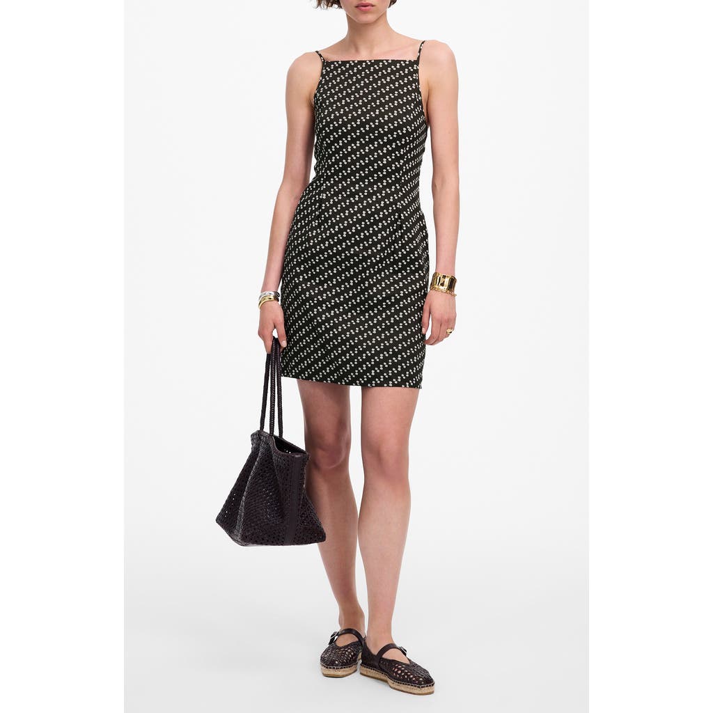 Madewell Dot High Neck Linen Blend Minidress In Multi