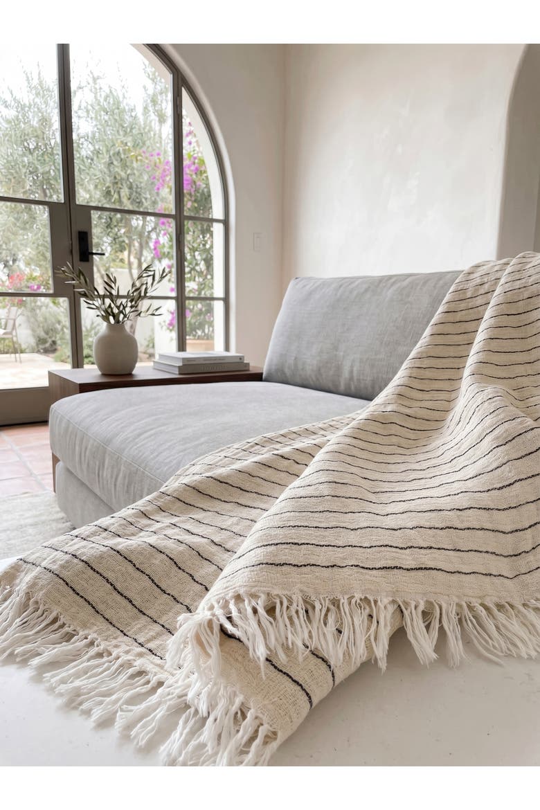Striped Turkish Cotton Crinkled Throw, Alternate, color, Beige