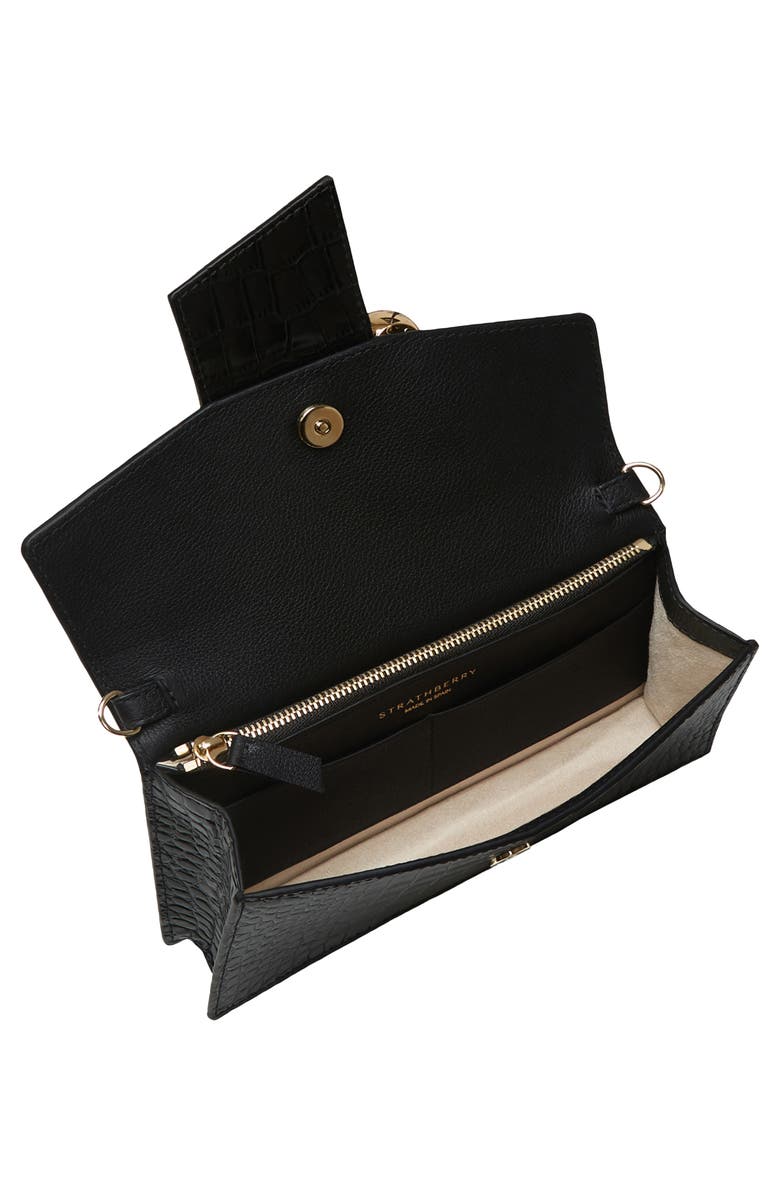 Strathberry Crescent Croc Embossed Leather Wallet on a Chain, Alternate, color,