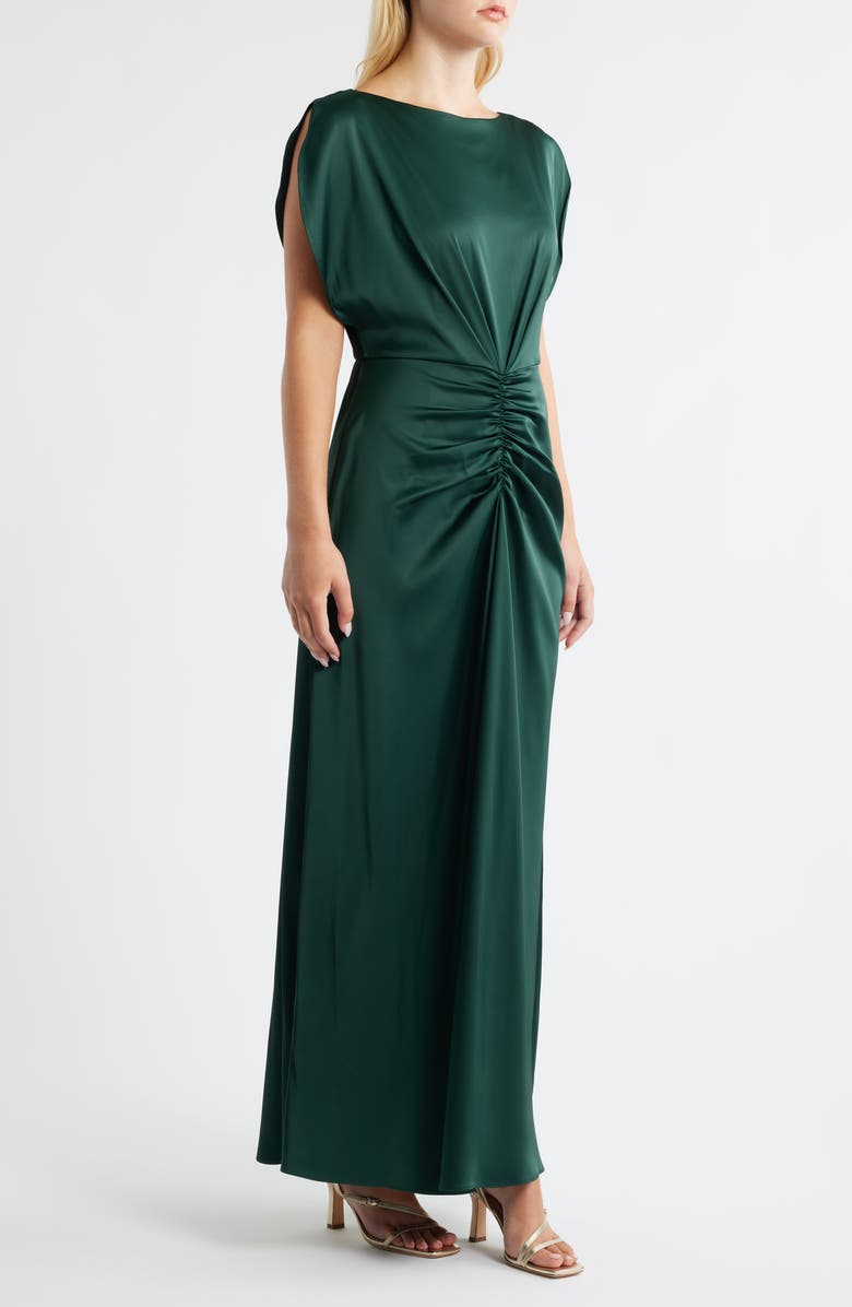 Julia Jordan Ruched Satin Gown, Alternate, color, Green