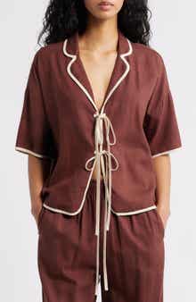 Petal & Pup Dalton Tie Front Cotton & Linen Shirt