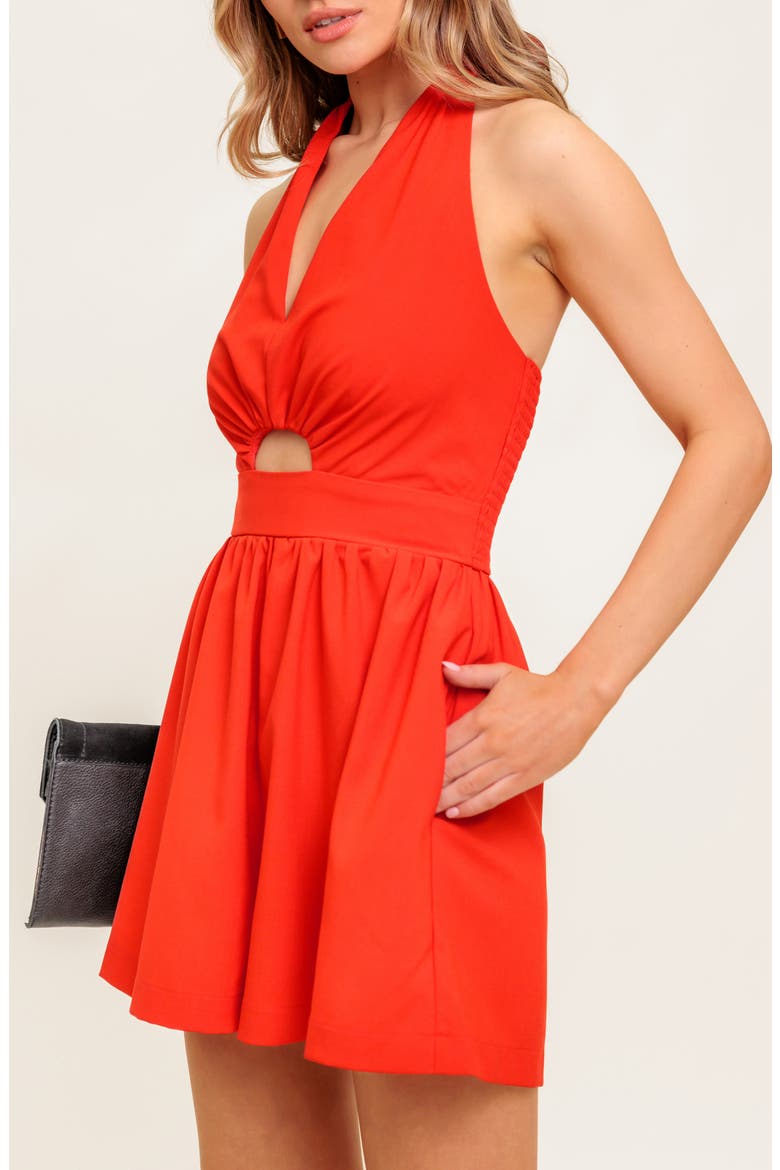 Solid Cutout Halter Romper, Alternate, color, RED