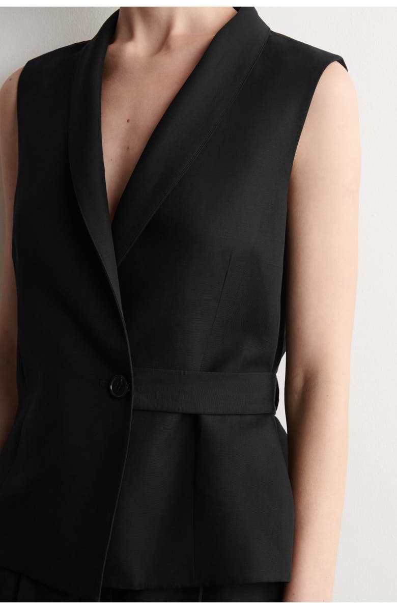 COS Shawl-collar Belted Linen-blend Waistcoat, Alternate, color, Black