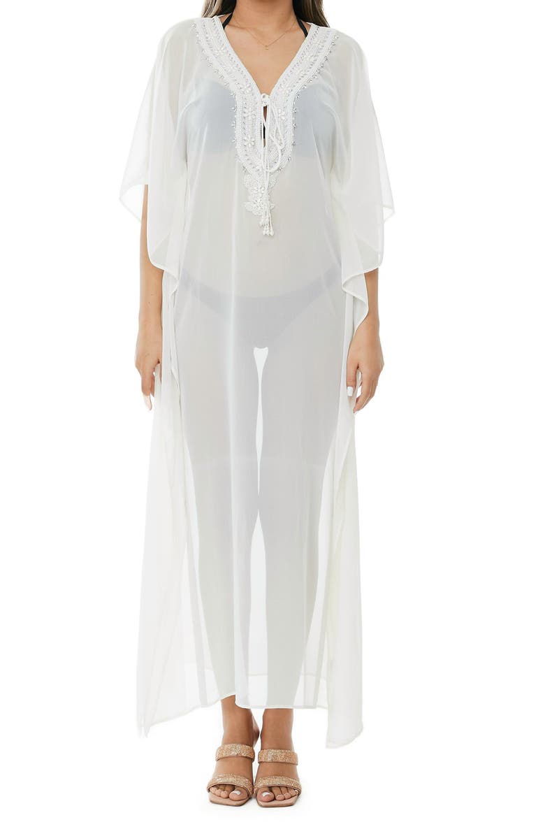 RANEES Embellished Mesh Woven Kaftan Coverup, Main, color,