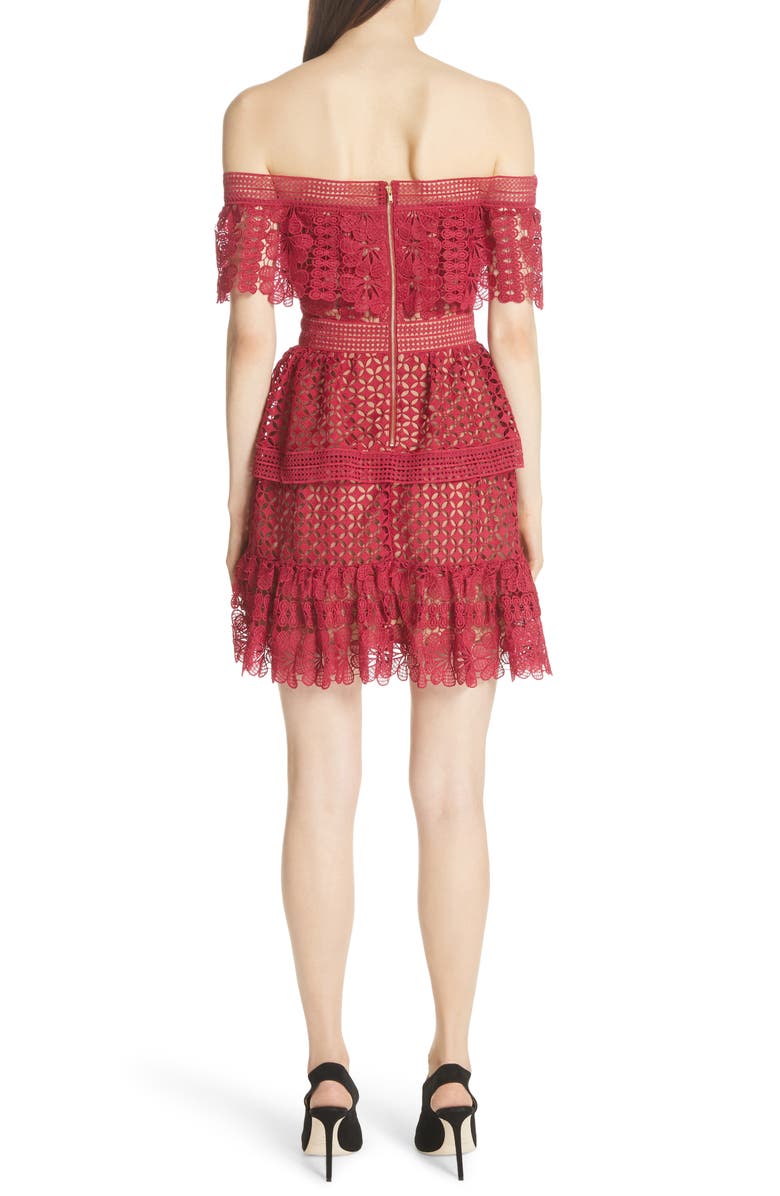 Self-Portrait Off the Shoulder Guipure Lace Dress, Alternate, color,