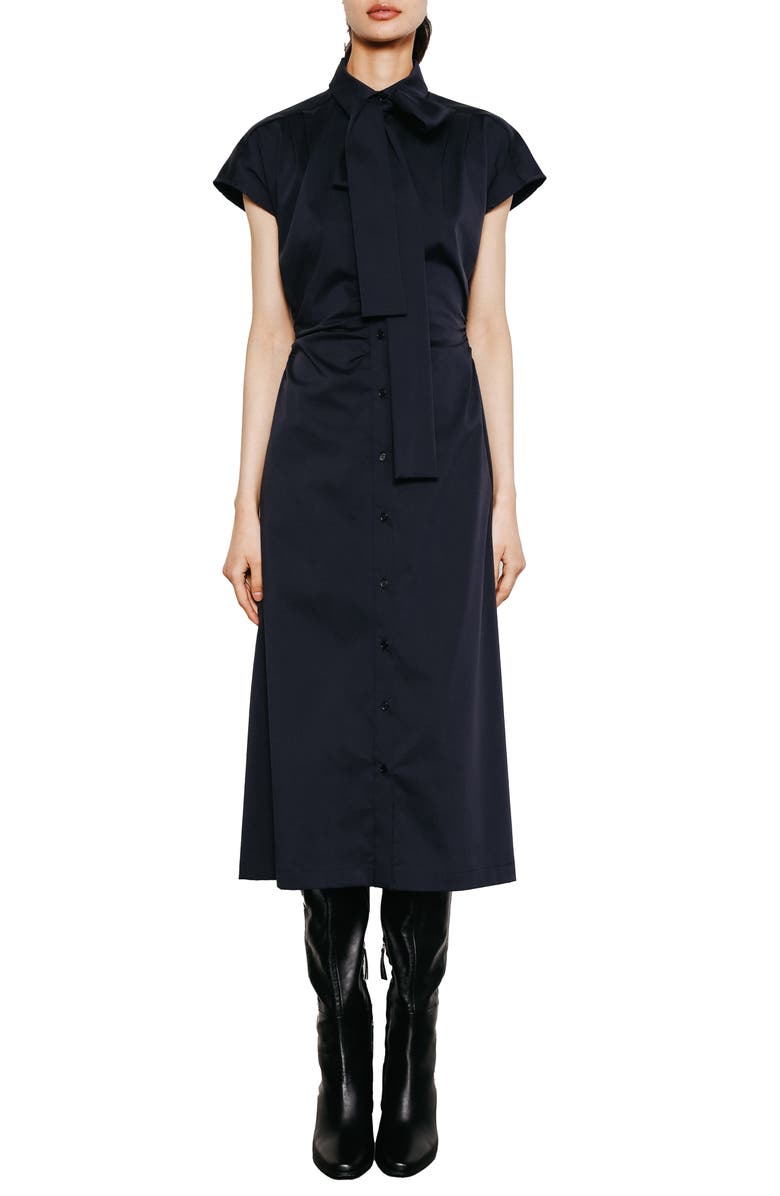 Du Paradis Liz Cotton Blend Midi Shirtdress, Main, color, Midnight Blue