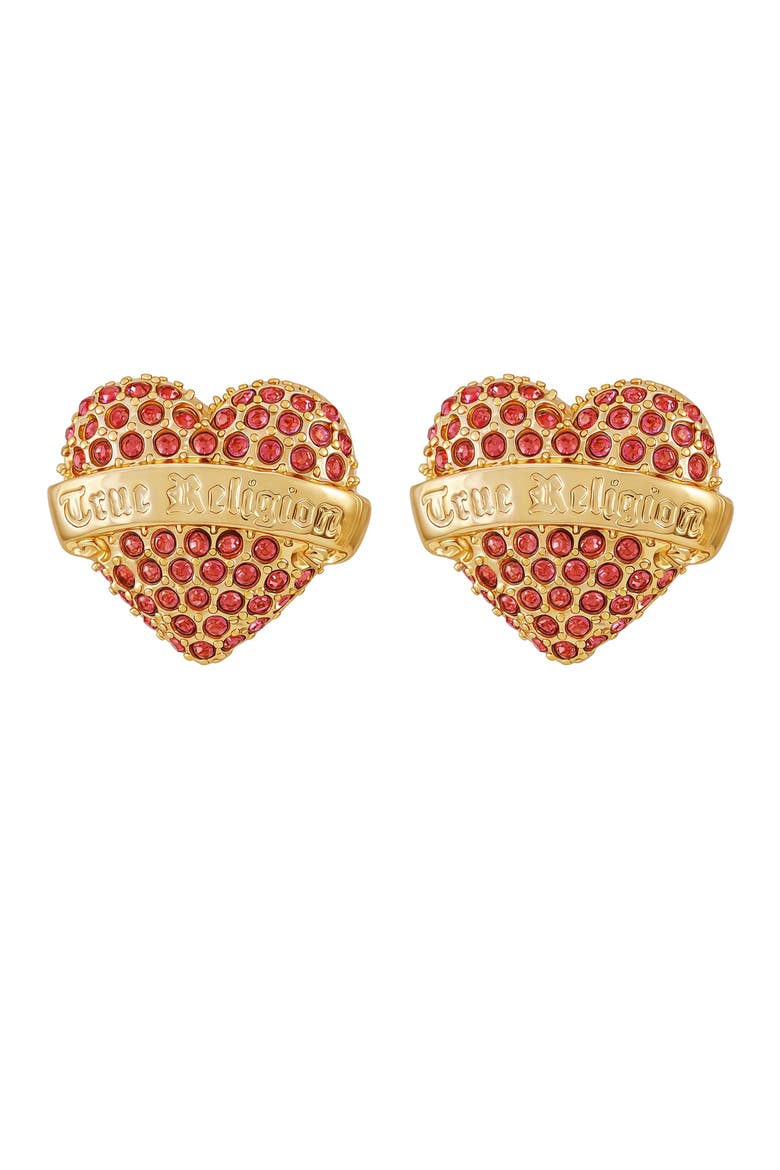 Heart logo stud earring, Main, color, GOLDTONE