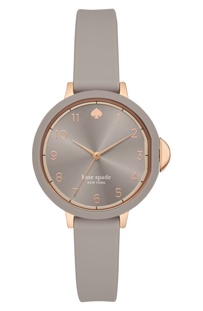 Kate Spade New York park row silicone strap watch, 34mm, Main, color, Grey/ Rose Gold