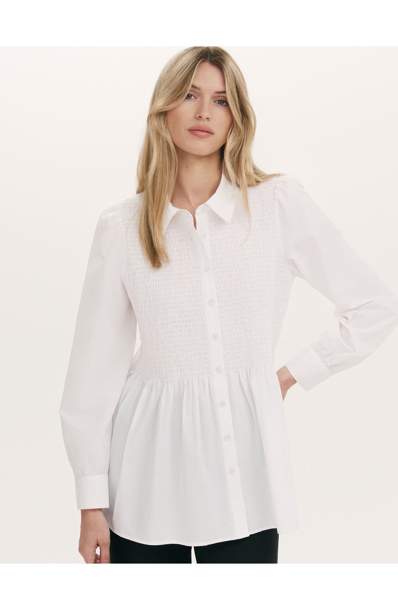 Finery London Melissa Shirred Cotton Shirt, Main, color, White