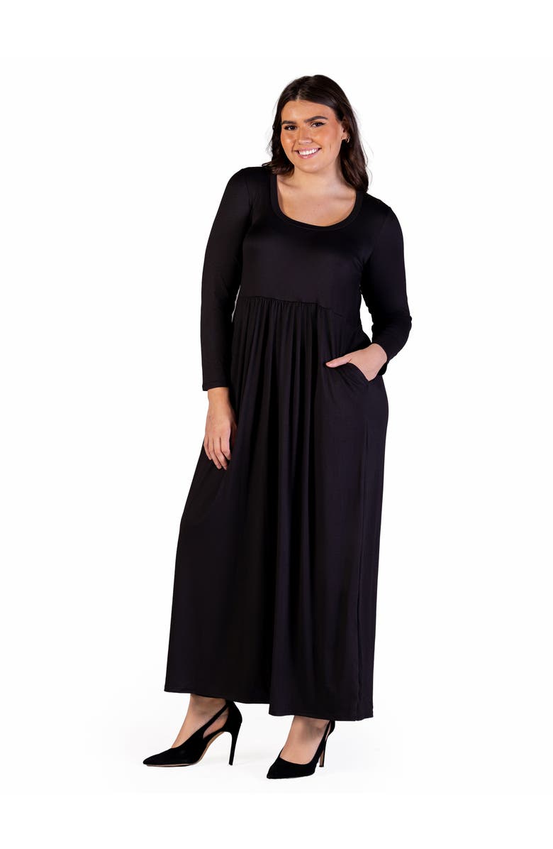24seven Comfort Apparel Long Sleeve Empire Waist Pocket Maxi Dress, Alternate, color, Black