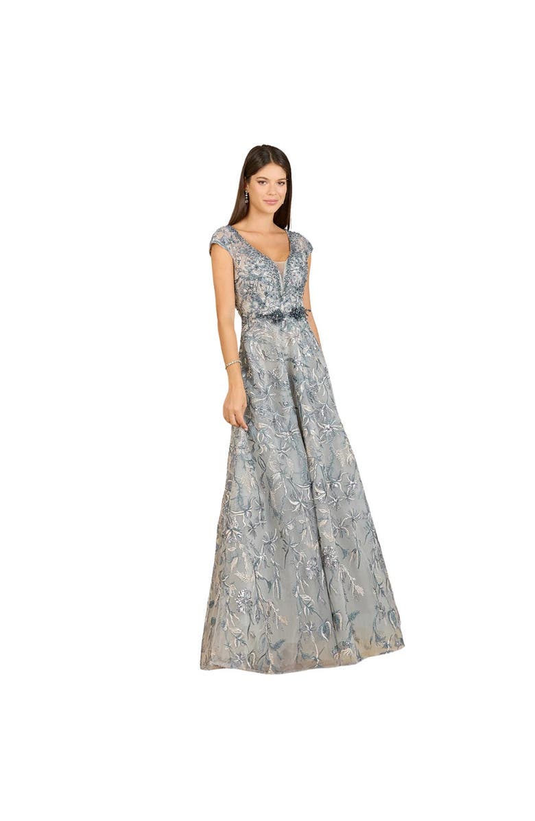 LARA New York Lace Embellished A-Line Dress, Main, color, Bluemulti