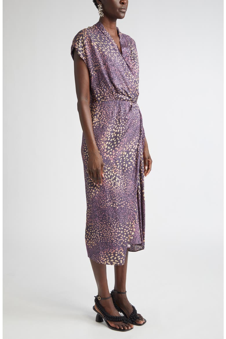 Dilian Orchid Spots Faux Wrap Crepe Dress, Alternate, color, AUBER