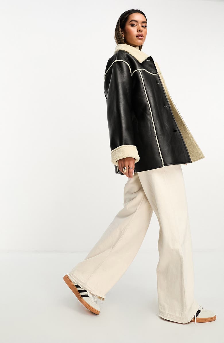 ASOS DESIGN Faux Leather & Faux Shearling Shacket, Alternate, color, 