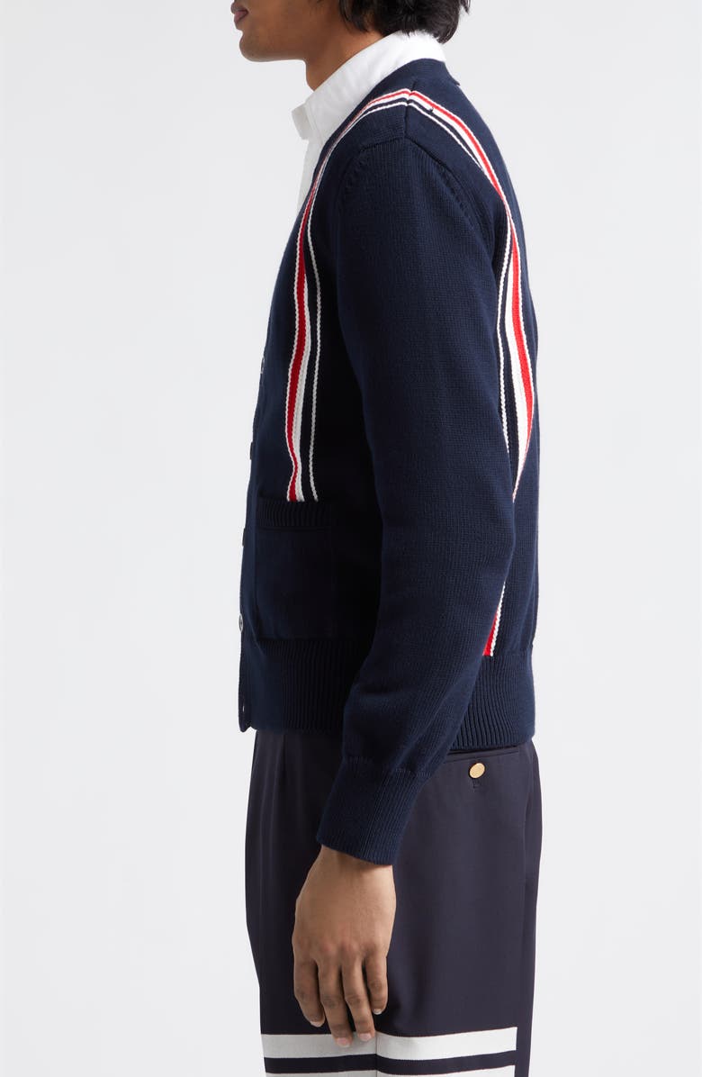 Thom Browne Stripe Cotton Cardigan, Alternate, color, 