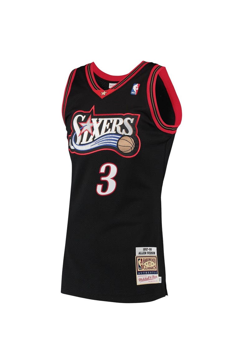 Men's Mitchell & Ness Allen Iverson Black Philadelphia 76ers 1997/98 Hardwood Classics Authentic Jersey, Alternate, color, Black