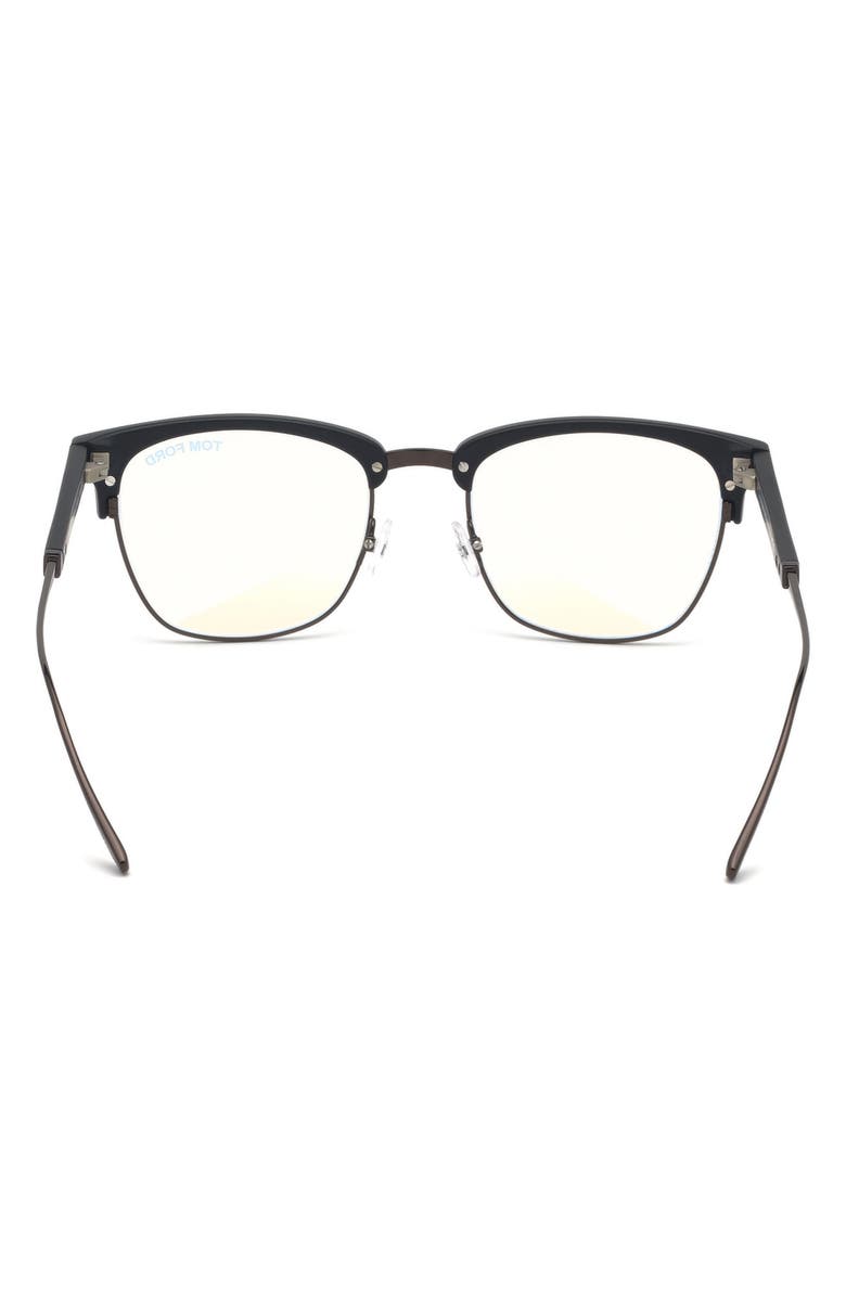 TOM FORD 52mm Geometric Blue Light Blocking Optical Glasses, Alternate, color, Black Ruthenium / Blue Block