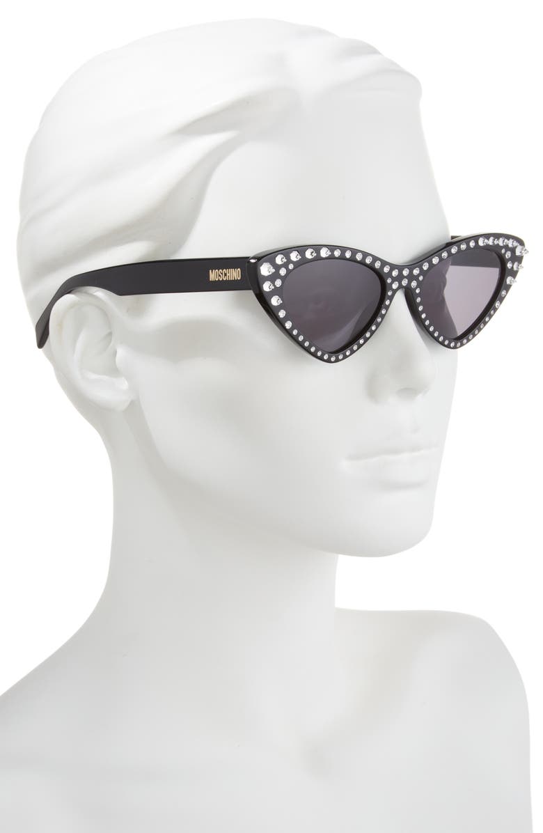 Moschino 52mm Cat Eye Sunglasses, Alternate, color, Black