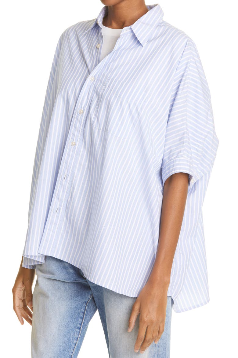 Stripe Oversize Boxy Button-Up Shirt, Alternate, color, LT BLUE WIDE STRIPE
