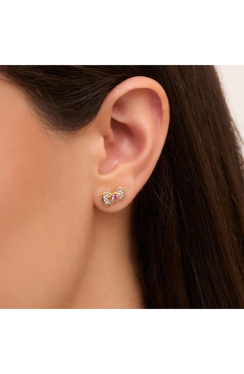Hello Kitty White & Pink Sapphire Bow Stud Earrings, Alternate, color, Gold/Pink