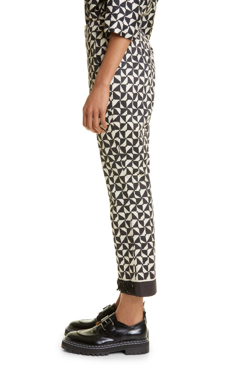 Max Mara Nereo Geo Print Beaded Hem Crop Stretch Cotton Trousers, Alternate, color, 