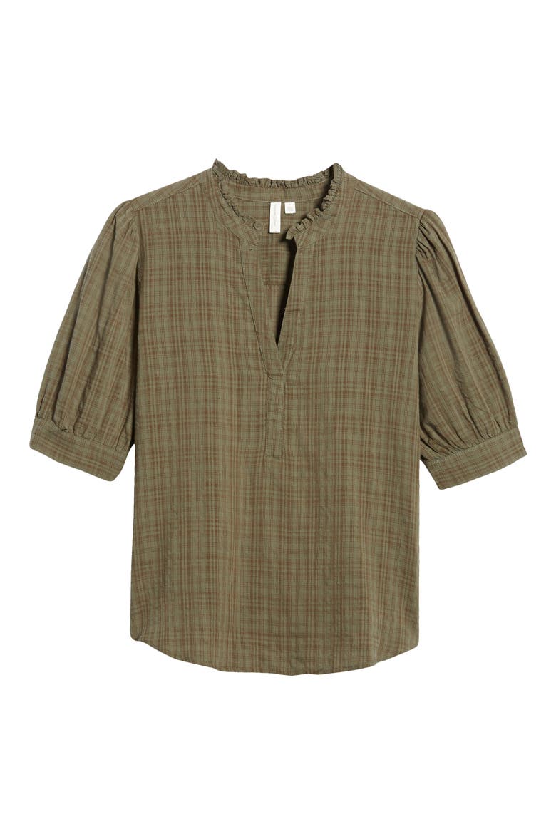 Split Neck Check Top, Alternate, color, OLIVE SARMA