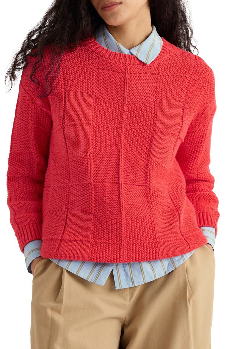 Hedge Rock Check Stitch Organic Cotton Blend Sweater, Main, color, CAYENNE