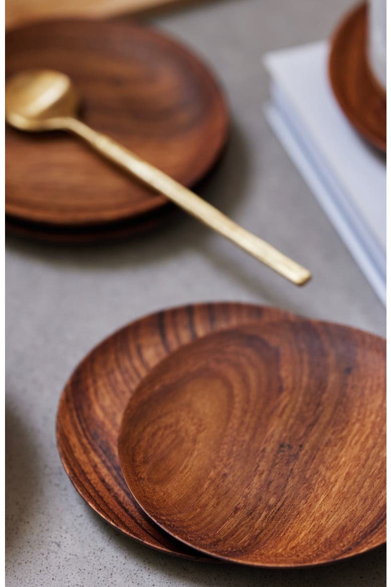 Teak Coasters Set of 4, Alternate, color, Brown