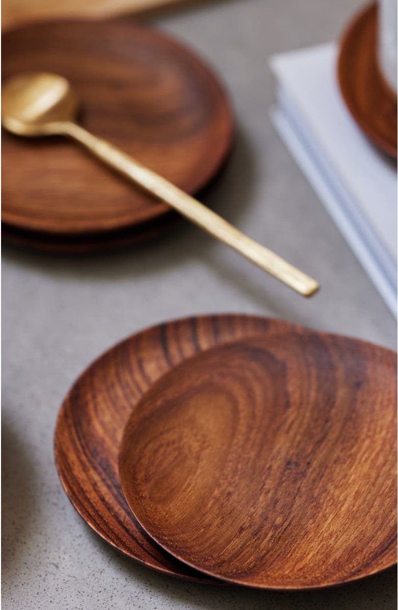 Fleck Teak Coasters Set of 4, Alternate, color, Brown