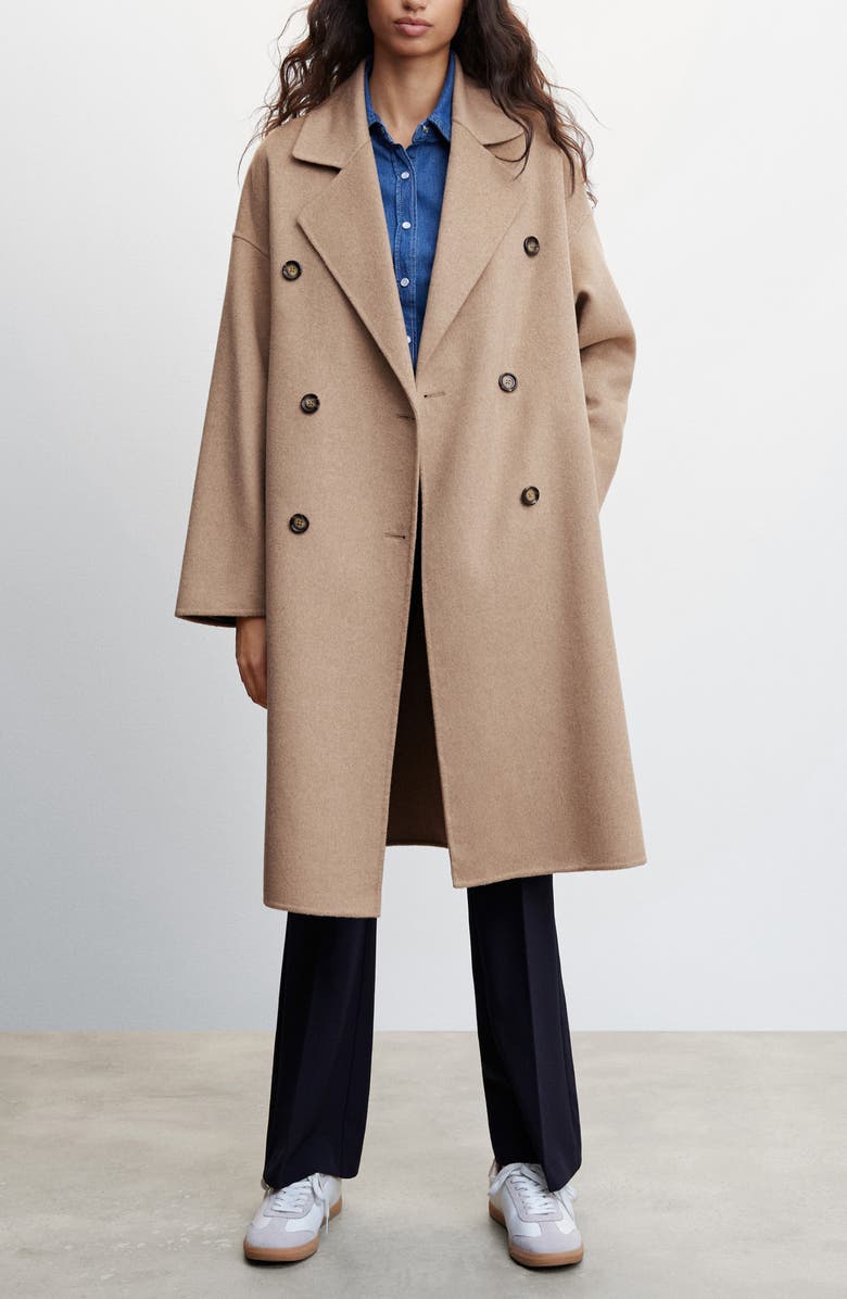 MANGO Oversize Double Breasted Wool Blend Coat, Alternate, color, 