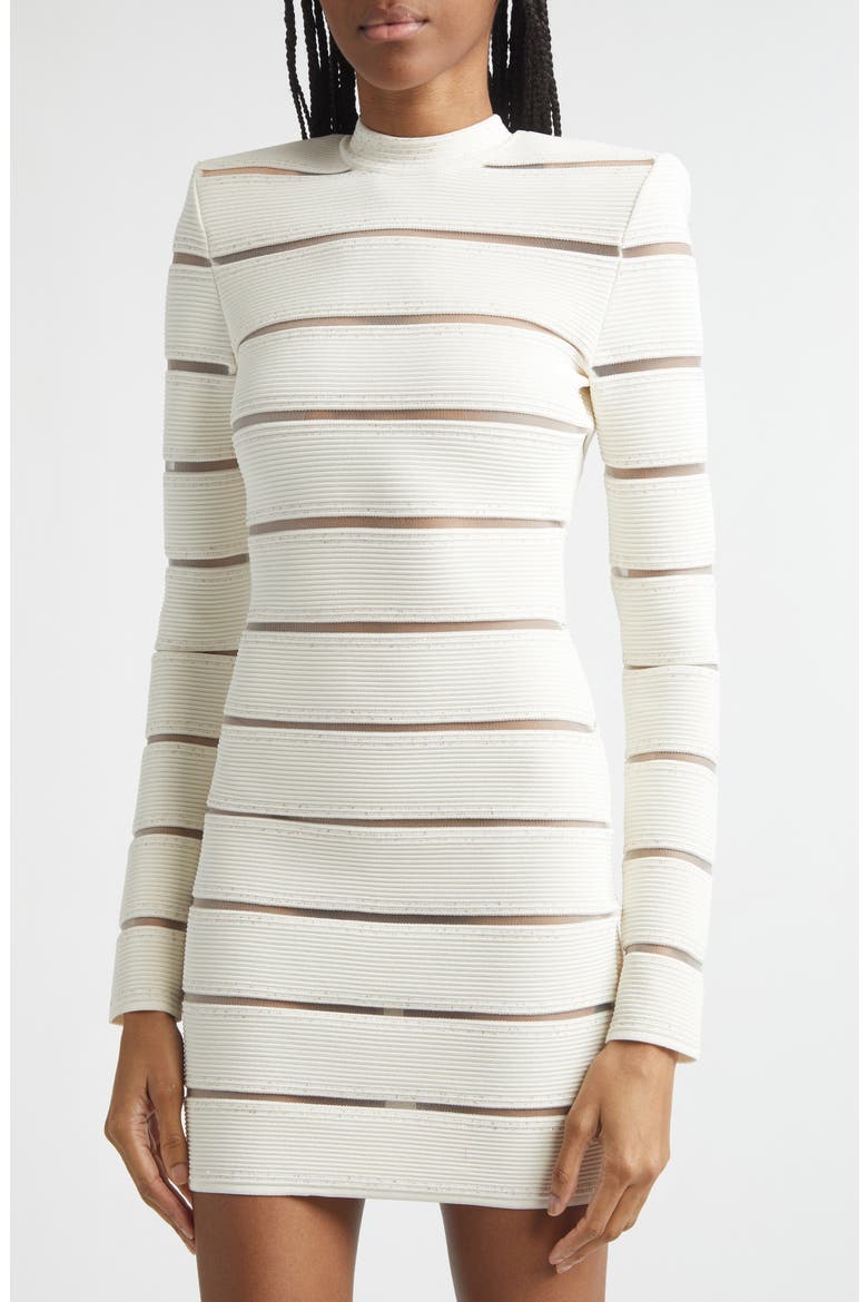 Illusion Stripe Long Sleeve Rib Glitter Knit Body-Con Minidress, Alternate, color, GDK NATURAL/ GD