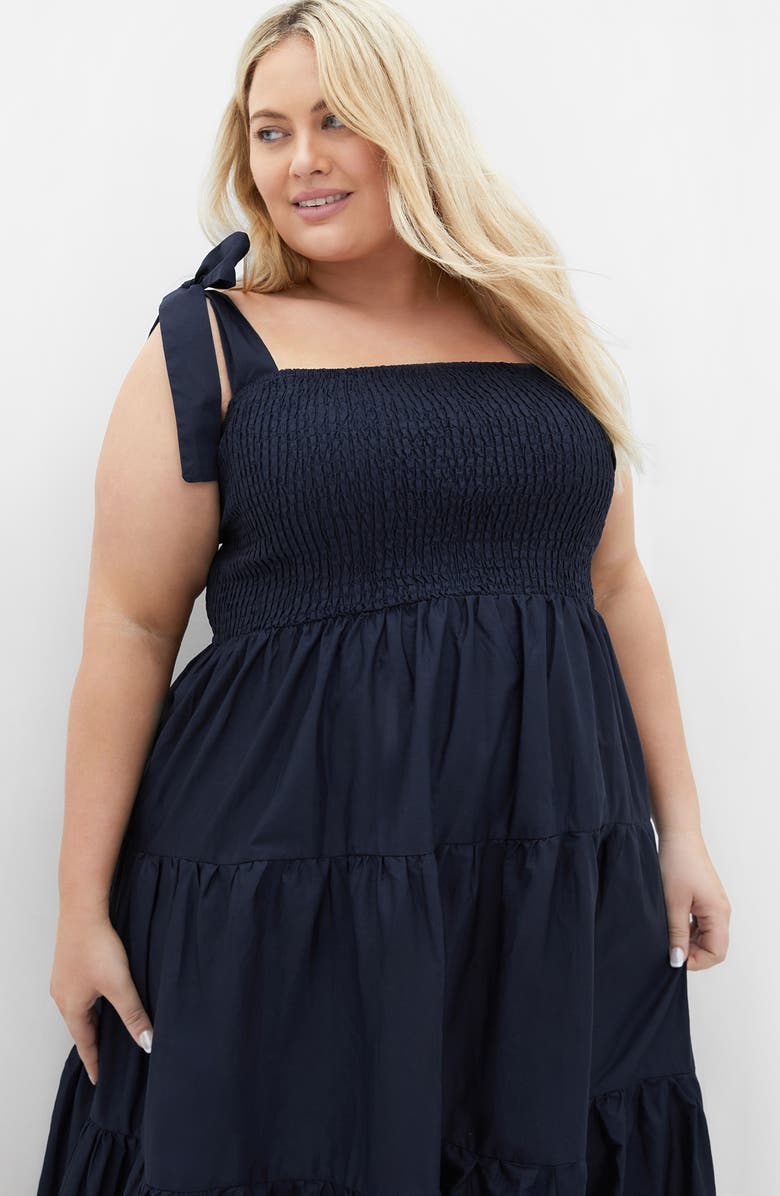 City Chic Haven Tiered Cotton Sundress, Alternate, color, French Navy