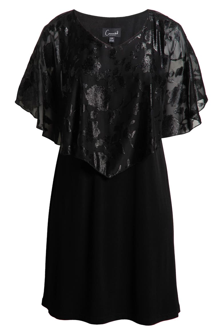 Floral Jacquard Cape Overlay Cocktail Dress, Alternate, color, BLACK