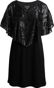 Connected Apparel Floral Jacquard Cape Overlay Cocktail Dress