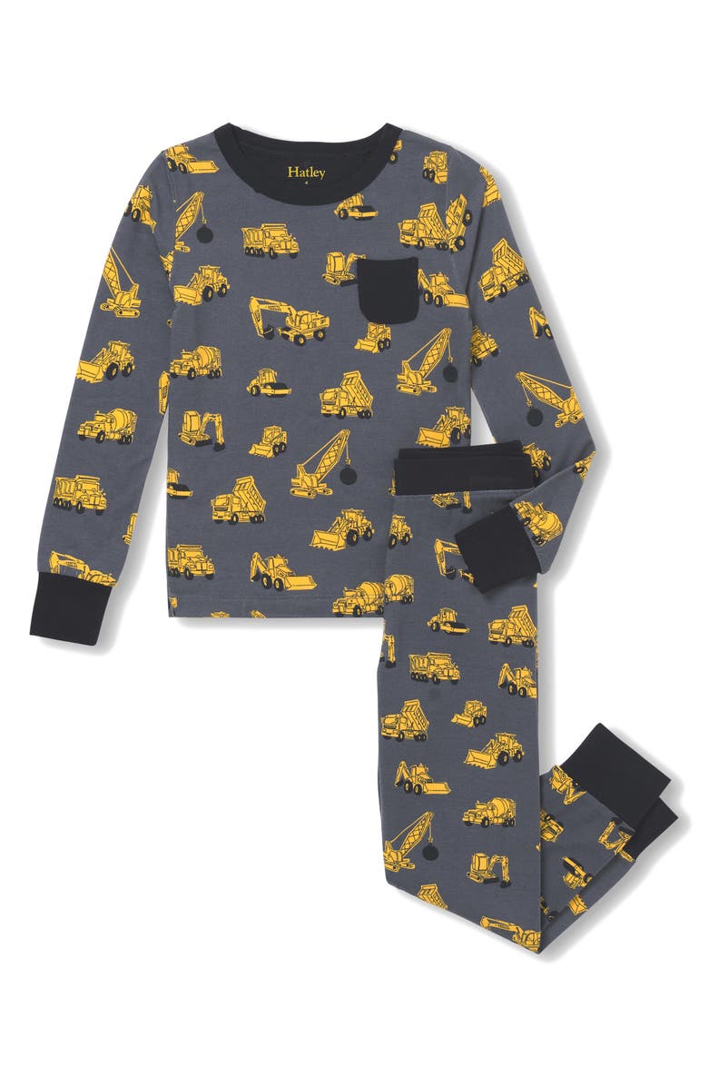 Hatley Kids' Under Construction Fitted Two-Piece Pajamas, Main, color, 