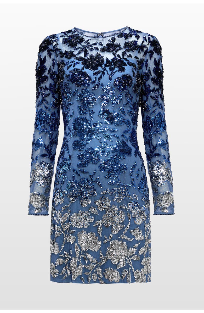 Jenny Packham Jazz Sequin-Embellished Floral-Pattern Mini Dress, Alternate, color, Denim