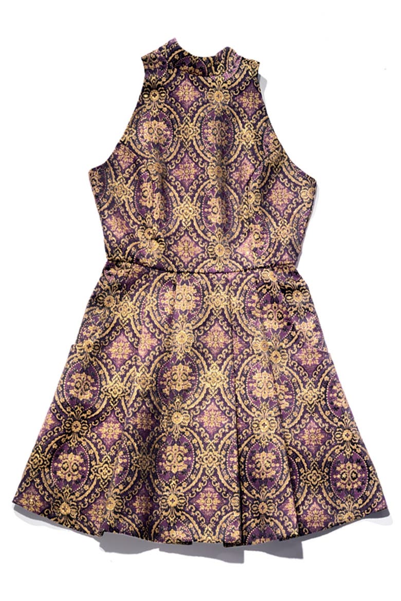 BB Dakota Jacquard Cutaway Fit & Flare Dress, Alternate, color, PURPLE