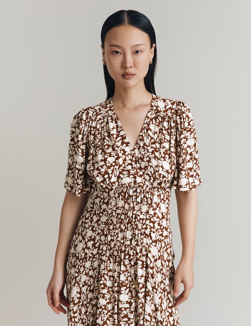 Ghost London Minnie Crepe Printed Shirred Tea Dress In Multi