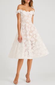 HELSI Valentina Floral Appliqué Off the Shoulder Cocktail Midi Dress