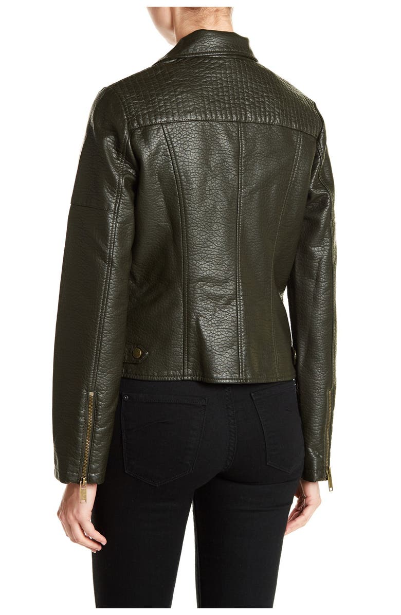 French Connection Faux Fur Collar Faux Leather Moto Jacket, Alternate, color, 
