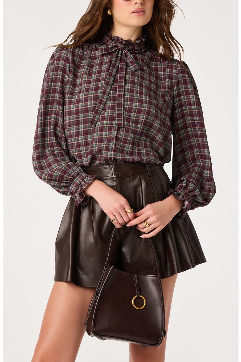 Alyssa Plaid Tie Neck Top, Alternate, color, EGGPLANT PLAID