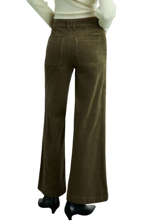 Mango Catherin High Waist Wide Leg Culotte Corduroy Jeans In Khaki Green