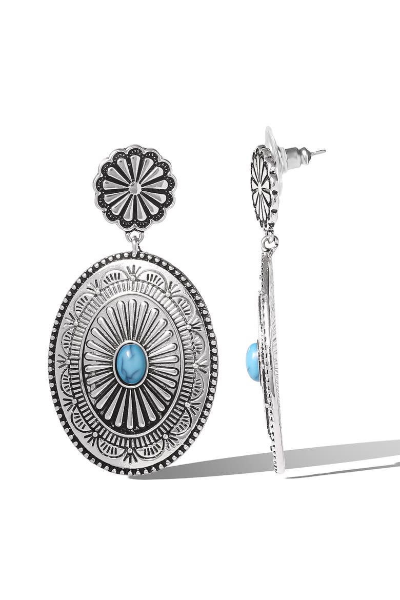 Western Round Concho Drop Earrings, Alternate, color, Silver