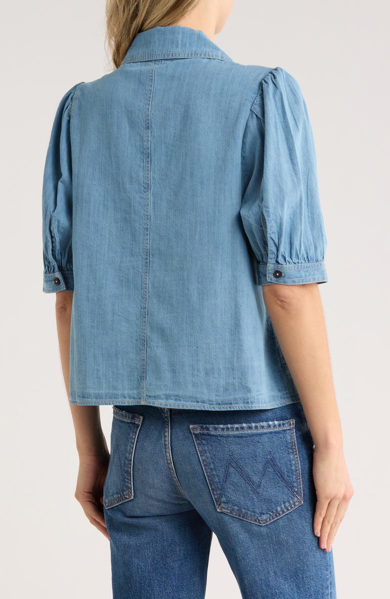 Avec Les Filles Sailor Collar Puff Sleeve Button-Up Shirt, Alternate, color, Light Wash