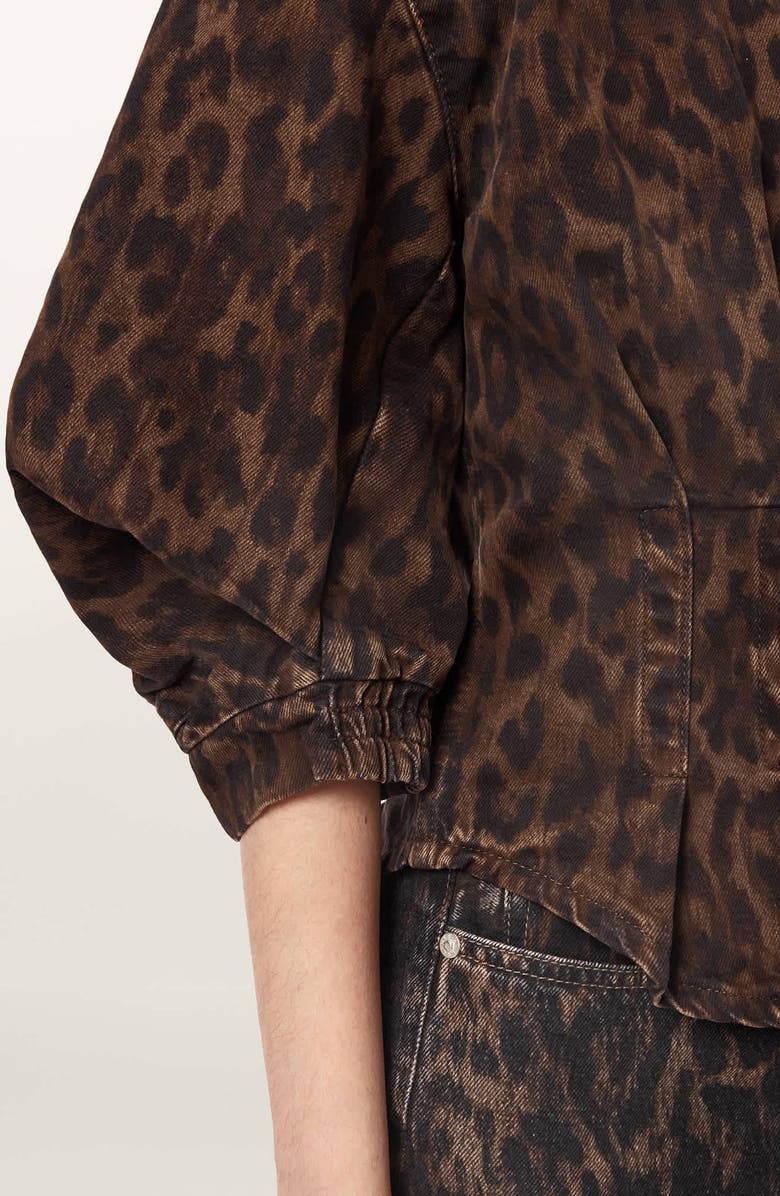 AllSaints Nancy Bishop Sleeve Denim Top, Alternate, color, Leopard Brown