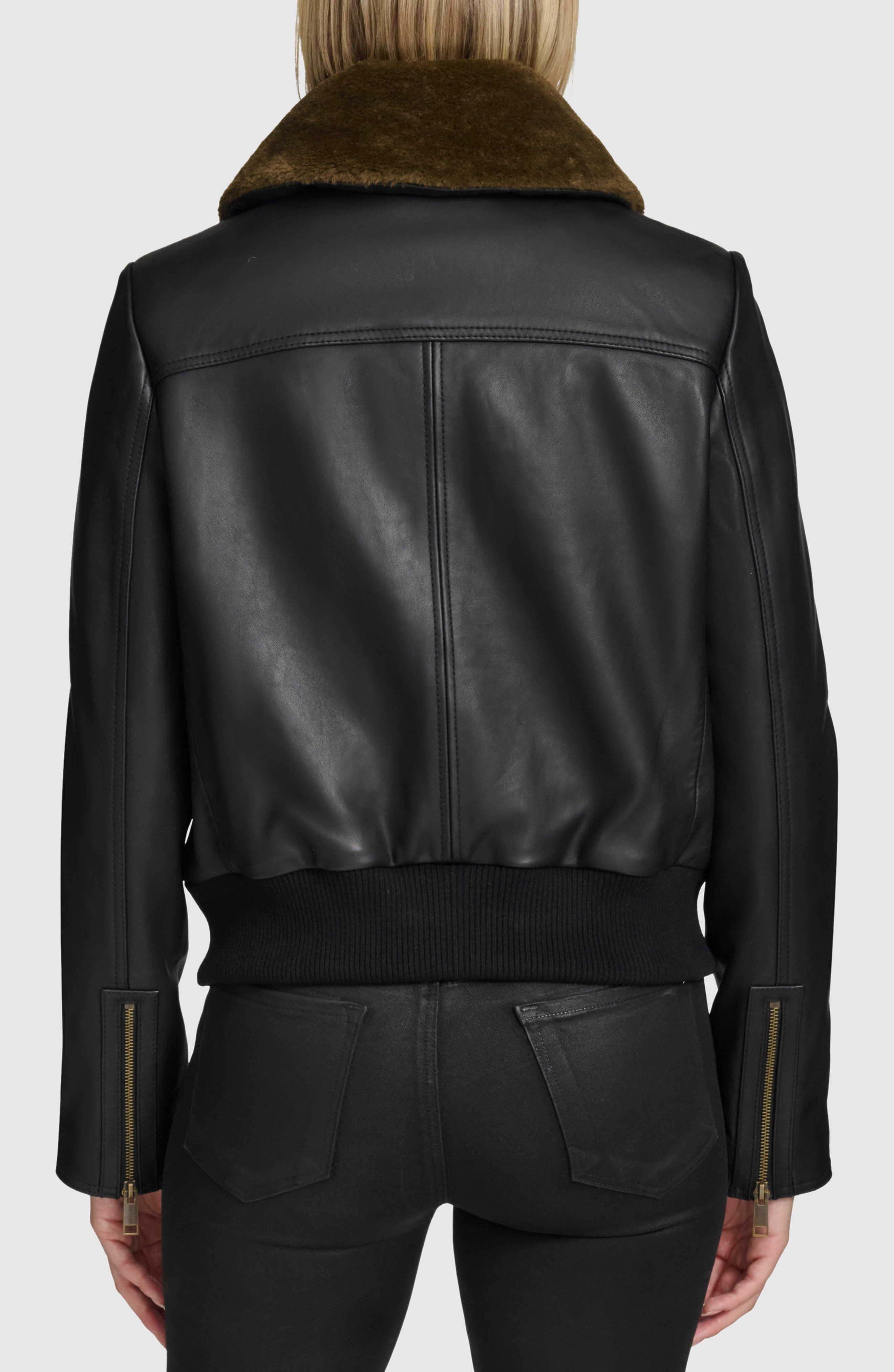 Evie Lambskin Aviator Jacket with Faux Fur Collar (Women) | Nordstrom