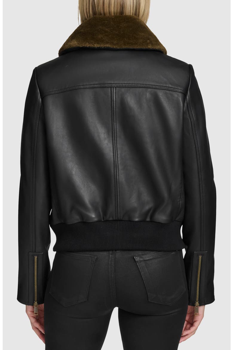 Evie Leather Jacket with Faux Fur Collar, Alternate, color, BLACK